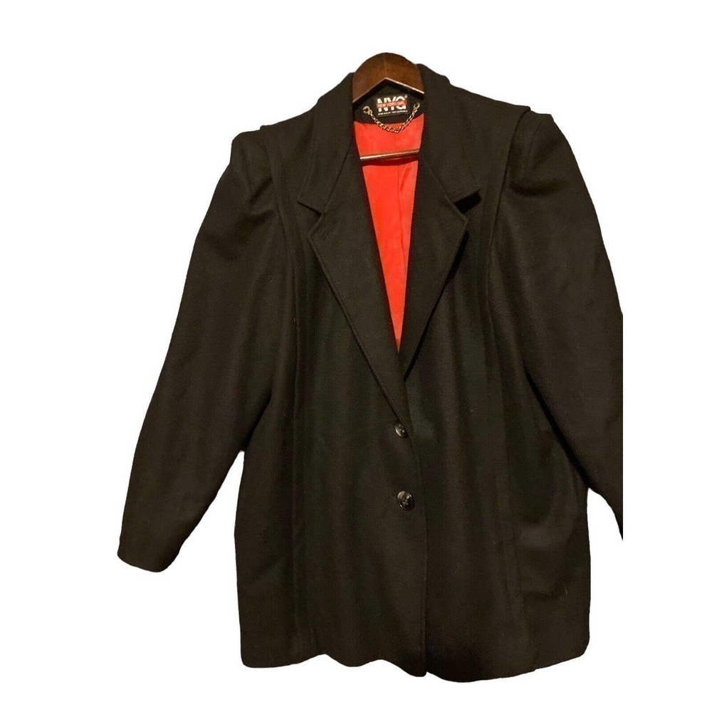 Plaid Wool Coat New York Girl Black With Red Lining USA Union Made Vintage Sz 8